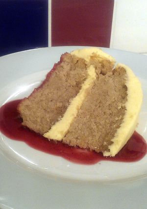 A picture of Vickys Lavender Cake with Lemon Buttercream, GF DF EF SF NF.