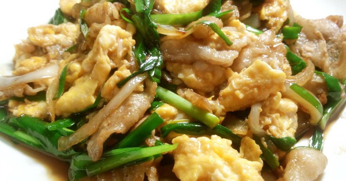 Pork Belly and Garlic Chives in Japanesestyle Scrambled Eggs Recipe by