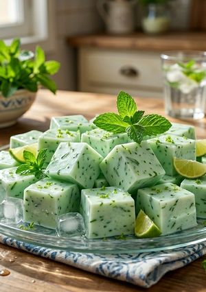 صورة لوصفة مكعبات الانتعاش(جيلي الزبادي بالنعناع والليمون) 🍋🍃