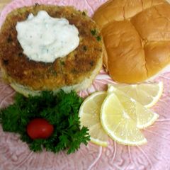 A picture of Salmon Burgers.