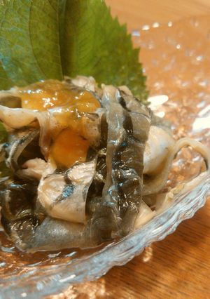 A picture of Carp Skin with Sweet Vinegar Miso Sauce.