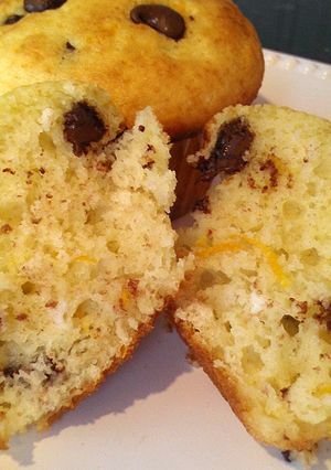 A picture of orange chocolate chip muffins.