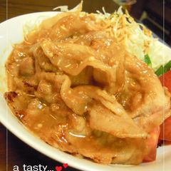 A picture of Pan Fried Ginger Pork with Garlic Mayonnaise.