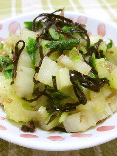 A picture of Stir-Fried Celery with Bonito Flakes and Shio-Kombu.
