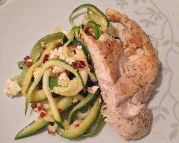 The New Way Serving Recipe Sun Dried Tomato  Feta Zucchini Pasta with Chicken Home Style