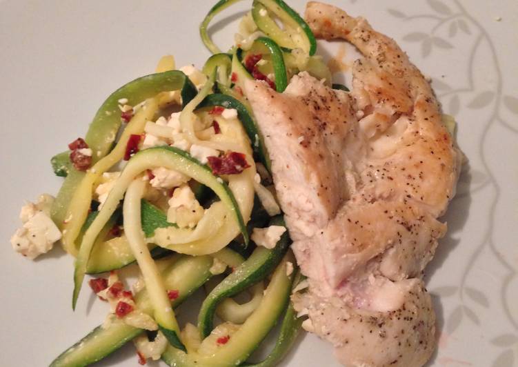 Easiest Way to Prepare Super Quick Homemade Sun Dried Tomato &amp; Feta Zucchini Pasta with Chicken