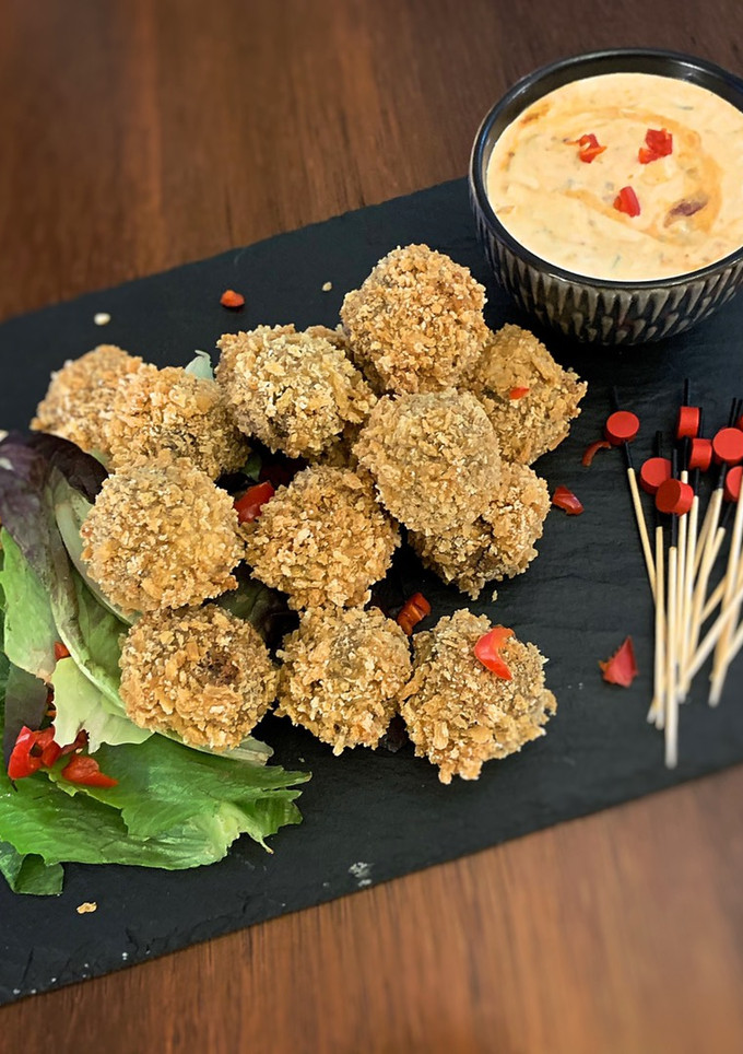 A picture of Spicy Vegetarian Haggis BitesVegan friendly too!.