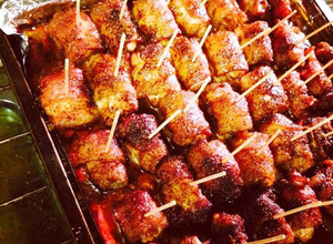 A picture of Chili Powder, Brown Sugar Bacon Wrapped Chicken Poppers!.