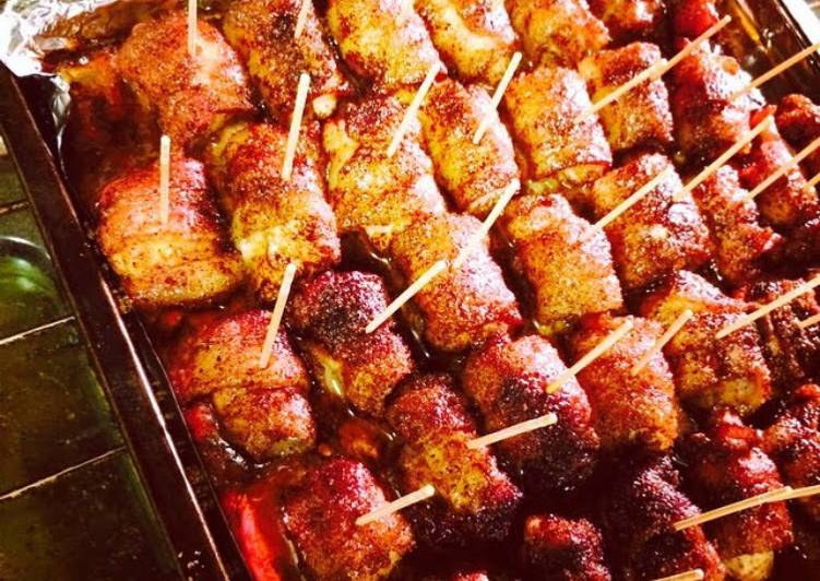 Chili Powder, Brown Sugar Bacon Wrapped Chicken Poppers!