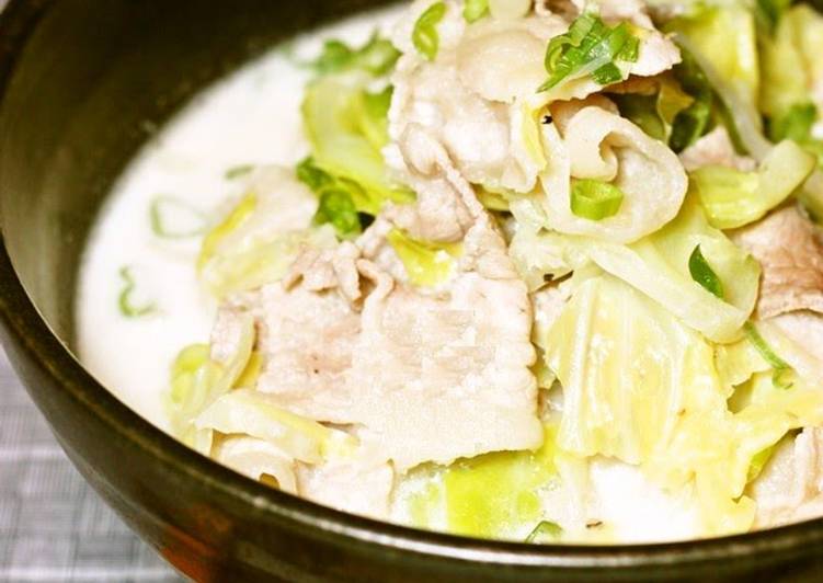 Recipe of Speedy Pork and Cabbage Udon in a Creamy Miso and Milk Broth