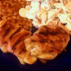 A picture of grilled bancon wrap chicken.