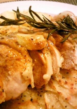 A picture of Rosemary Chicken On A Potato Galette.