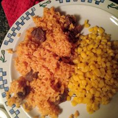 A picture of Spanish Rice and Beef.