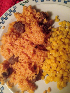 A picture of Spanish Rice and Beef.