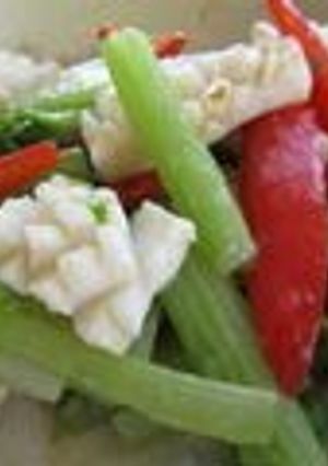 A picture of Squid and Celery Chinese Savory Stir-Fry.