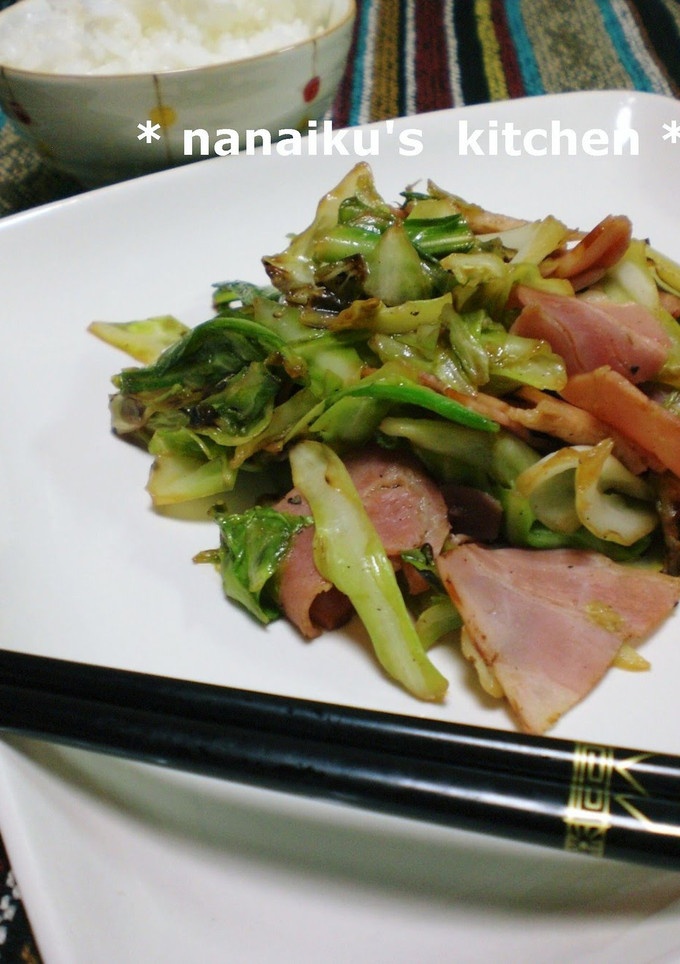A picture of Stir Fried Bacon and Cabbage with Oyster Sauce.