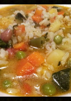 A picture of AMIEs VEGETABLE SOUP with RICE"MINESTRONE alla MILANESE".