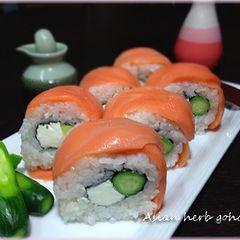 A picture of Avocado Salmon Philadelphia Rolls.