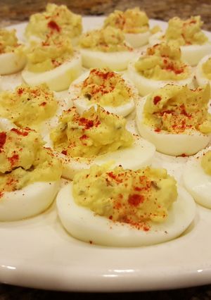 A picture of Southern Style Thanksgiving Deviled Eggs!.