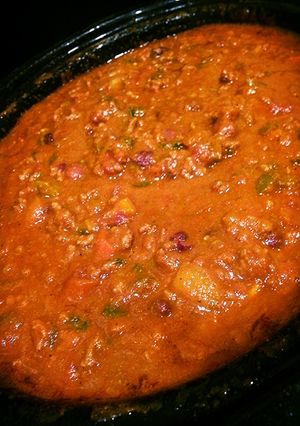 A picture of Trav's Spicy Beef Hummus Chili.