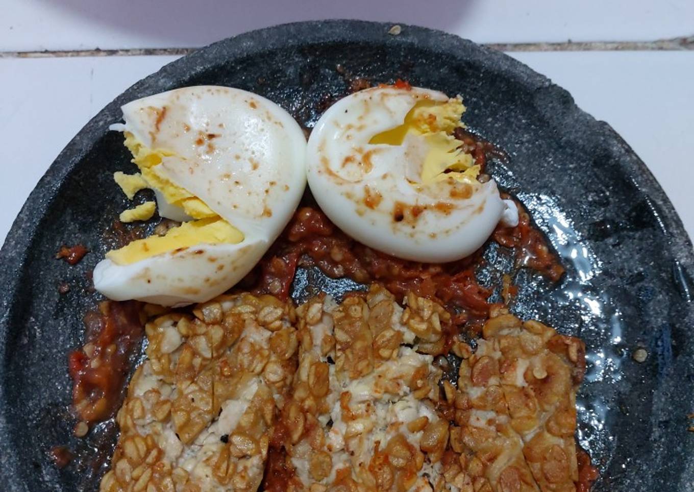 Penyet tempe telur sederhana