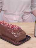 Yogurt pound cake with chocolate and extra virgin olive oil icing