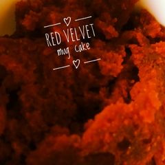 A picture of Red velvet mug cake in microwave.