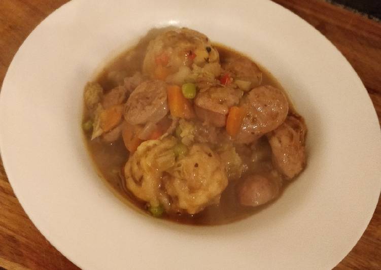 Steps to Prepare Quick Sausage and dumpling stew