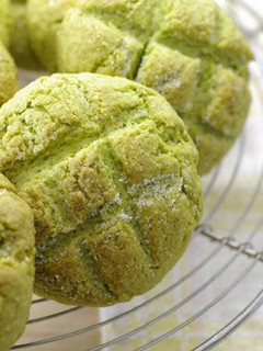 A picture of Pancake Mix Matcha Melon Bread.