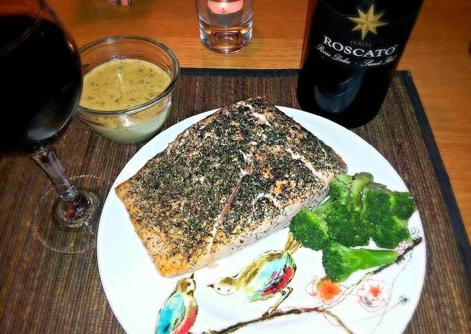 Recipe of Ultimate Dill Seared Salmon Fillet w Wasabi Cream Sauce