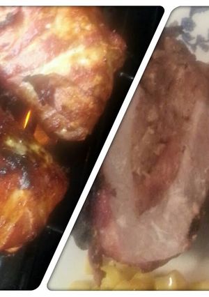 A picture of Tinklee's BBQ Bacon Wrapped Stuffed Pork Chops.