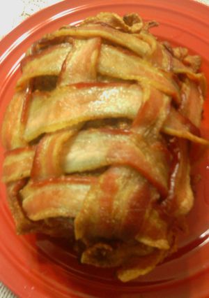 A picture of Sunshine's bacon wrapped brined pork shoulder.