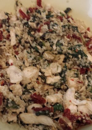 A picture of Chicken, spinach and tomato quinoa.