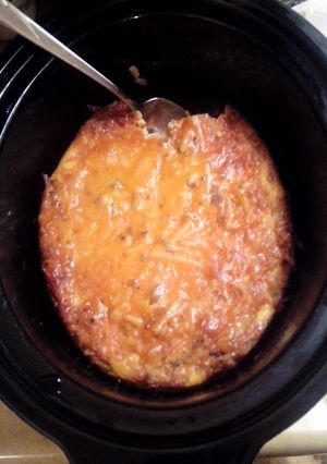 A picture of Overnight Crock Pot Breakfast Casserole.
