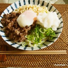 A picture of Authentic Sanuki-style Udon with Soft Poached Egg and Beef.