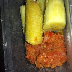 Boiled Plantain & Sauce A picture of Boiled Plantain & Sauce.
