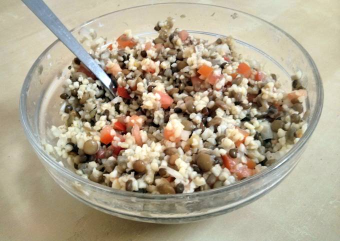 lentil and bulgurquinoa salad super healthy and vegan recipe main photo