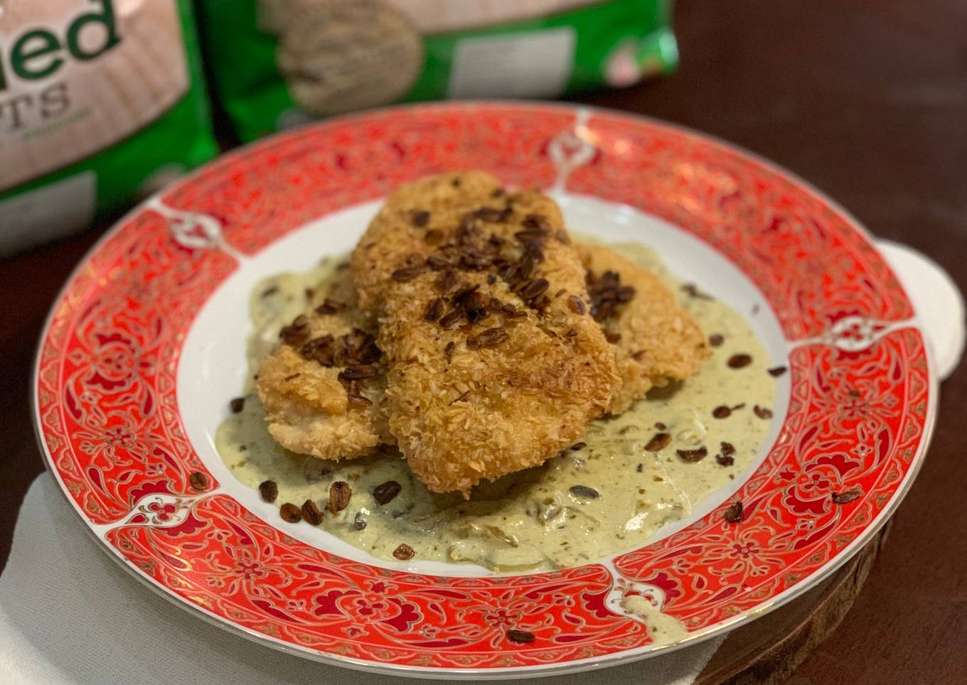 Captain Oats Crusted Chicken with Pesto Sauce