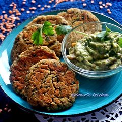 Irish red lentil baked patties with guacamole A picture of Irish red lentil baked patties with guacamole.