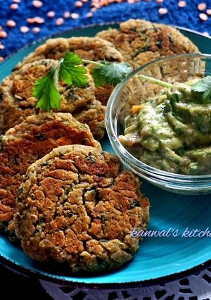 A picture of Irish red lentil  baked patties with guacamole.