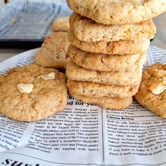 A picture of Oat coconut and white chocolate chunk cookies.