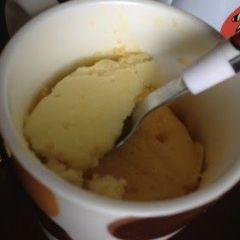 A picture of Egg-free Cake in a Mug Made with Pancake Mix.