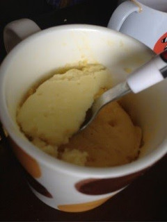 A picture of Egg-free Cake in a Mug Made with Pancake Mix.