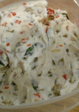 A picture of Basil & Olive Cream Cheese Spread.