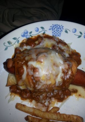 A picture of Gourmet chili cheese dogs.