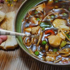 A picture of Chicken noodle soup.