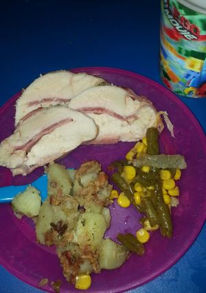 A picture of Ham and Cheese Stuffed, Bacon Wrapped Chicken.