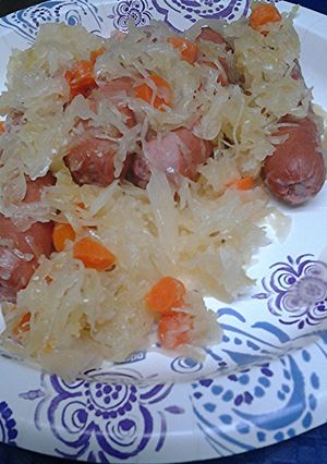 A picture of Sautéed Hotdogs and Carrots in Sauerkraut.