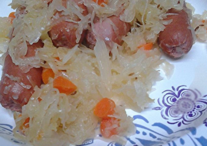 Sautéed Hotdogs and Carrots in Sauerkraut