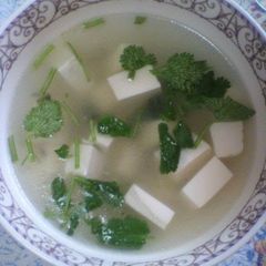 A picture of Authentic Chinese Cilantro Tofu Soup.